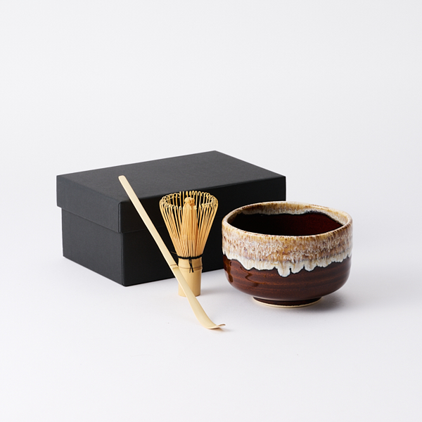 AKOMEYA TOKYO/ 波佐見焼 野点抹茶碗 3点セット 飴茶白唐津流し