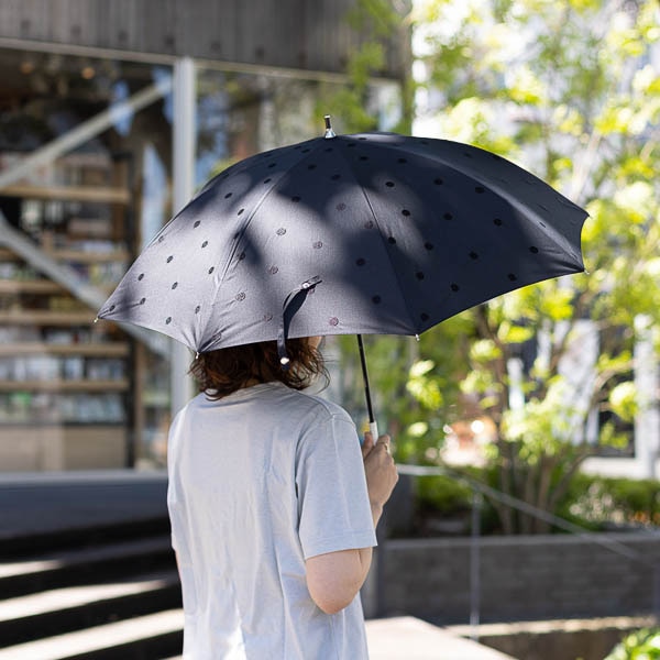 AKOMEYA TOKYO/ ドット刺繍日傘 長傘 ラタンハンドル ブラック(長傘