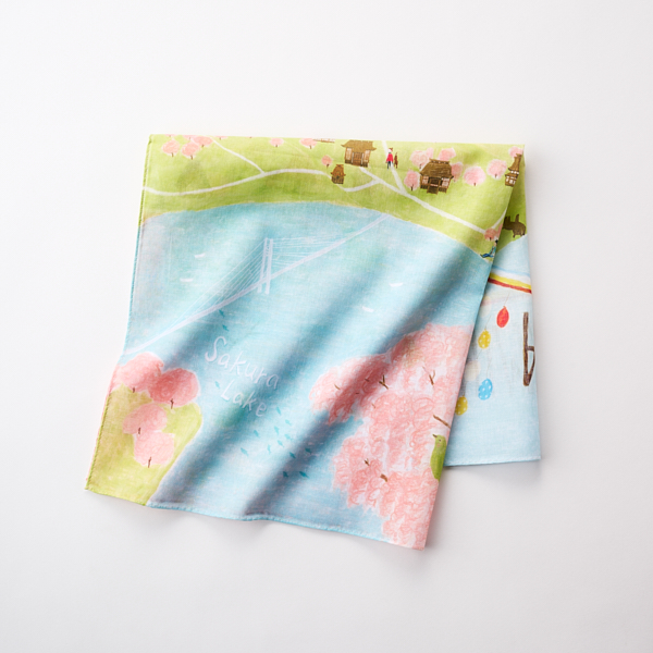 47 Japan Rediscovery ハンカチ 福島 三春の滝桜: ファッション