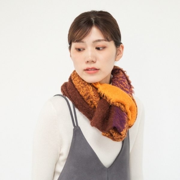 AKOMEYA TOKYO/工房織座 BRUSHED COTTON SNOOD イエロー×パープル