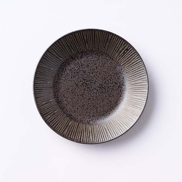 ハンドメイド 黒 陶器 皿 5枚セット 377178set.jpg