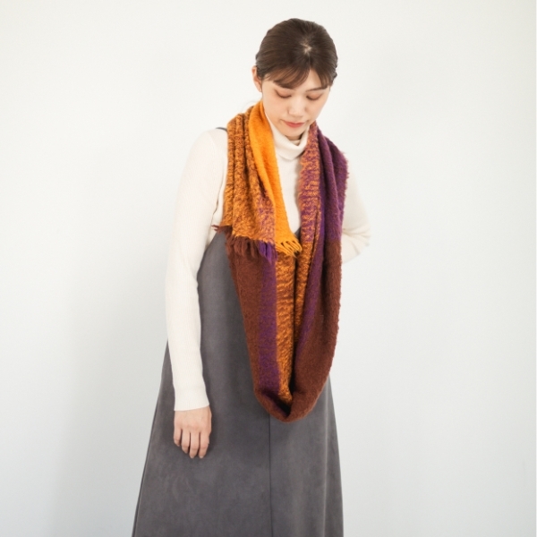 AKOMEYA TOKYO/工房織座 BRUSHED COTTON SNOOD イエロー×パープル