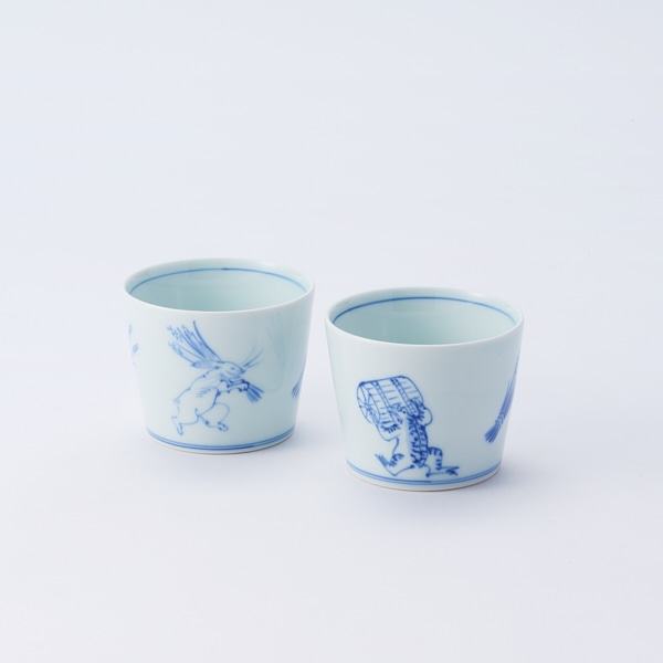 AKOMEYA TOKYO/ 渓山窯 染付そば猪口 鳥獣戯画（俵）(鳥獣戯画