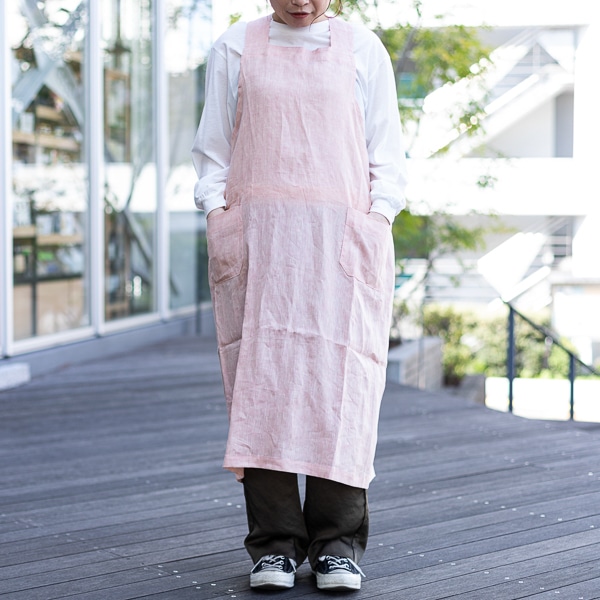 Akomeya Tokyo シャンブレーリネン クロスエプロン ピンクイエロー クロスエプロン ピンクイエロー 台所の道具 Akomeya Tokyo
