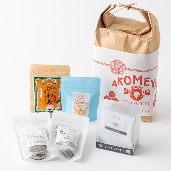 Akomeya Tokyo ノンカフェインティー デカフェコーヒーセット お米袋lサイズ入り 飲み物 Akomeya Tokyo