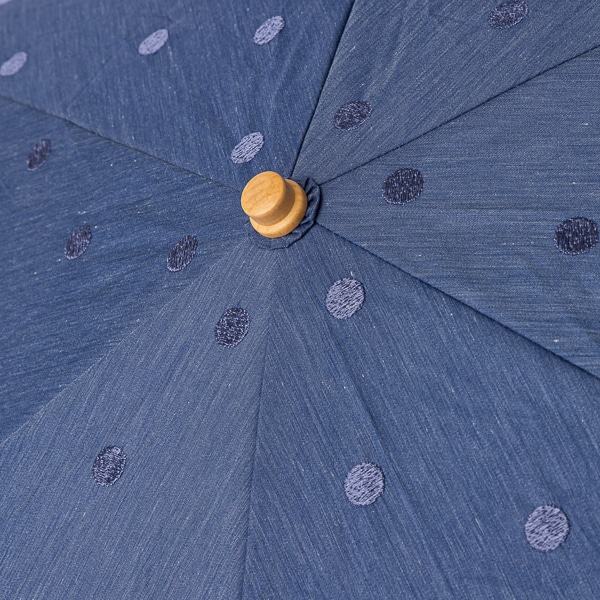 AKOMEYA TOKYO/ ドット刺繍日傘　折傘　ラタンハンドル　ネイビー
