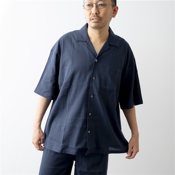AKOMEYA TOKYO/ steteco　DRYストレッチ開襟カラーシャツ　ダークネイビー　フリーサイズ