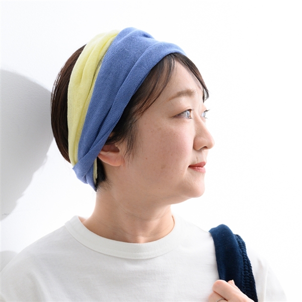 AKOMEYA TOKYO/ シルク×コットン 2tone ネックカバー　ライトネイビー×イエロー
