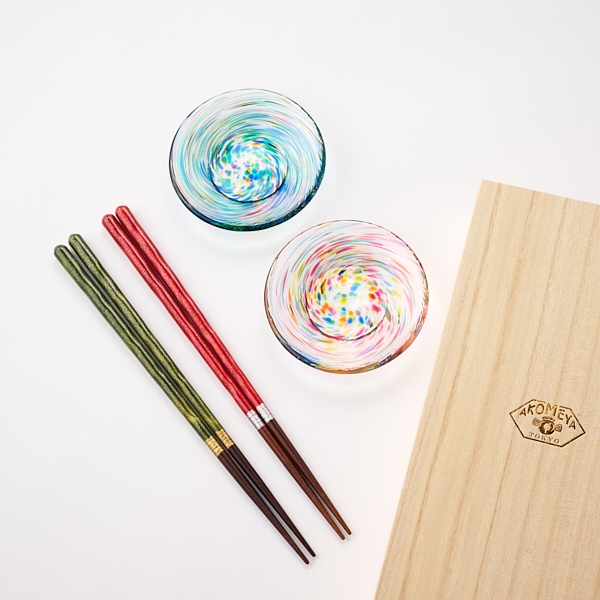 AKOMEYA TOKYO/ 津軽びいどろ豆皿×若狭塗箸 ギフトセット