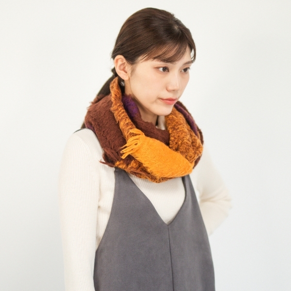 AKOMEYA TOKYO/工房織座 BRUSHED COTTON SNOOD イエロー×パープル