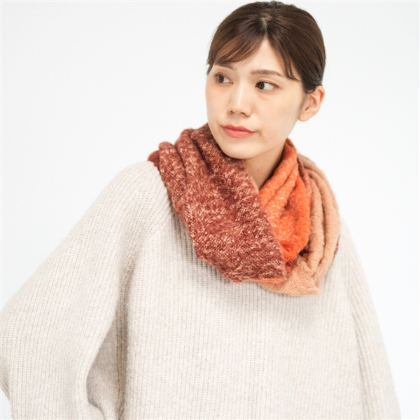 AKOMEYA TOKYO/工房織座 BRUSHED COTTON SNOOD ブラウン×オレンジ