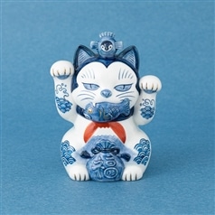AKOMEYA TOKYO/ AKOMEYA Cat's　瀬戸まねき猫　貯金箱　福　ブルー