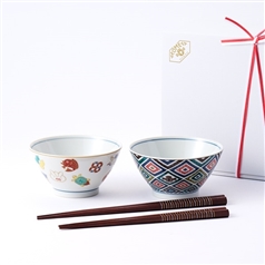 AKOMEYA TOKYO/ 九谷焼飯碗&江戸唐木箸　ペアセット