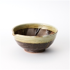 AKOMEYA TOKYO/ 6寸片口すり鉢　泥くし彫りヒワ貫入