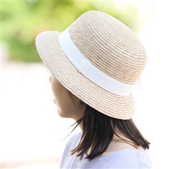 AKOMEYA TOKYO/ 田中帽子店　麦わらショートクロッシェ　ベージュ×ホワイト