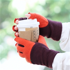 AKOMEYA TOKYO/ ウールカシミヤ混指切りステッチグローブ バーガンディー