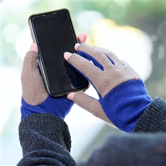 AKOMEYA TOKYO/ ウールカシミヤ混指切りステッチグローブ ブルー