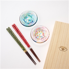 AKOMEYA TOKYO/ 津軽びいどろ豆皿×若狭塗箸 ギフトセット