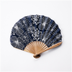 AKOMEYA TOKYO/ 色とりどりシェル扇子 フラワー刺繍 ネイビー