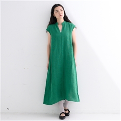 AKOMEYA TOKYO/ 襟付きマキシワンピース 深緑
