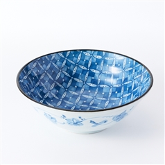 美濃焼陶器市 古染浪江戸市松6.8寸麺鉢