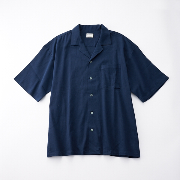 AKOMEYA TOKYO/ DRYストレッチ開襟シャツ　ネイビー