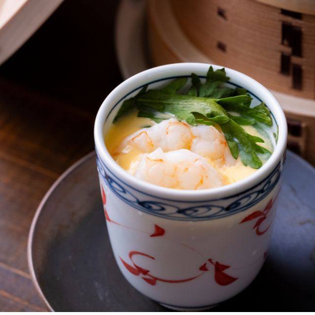 春菊と海老の茶碗蒸し