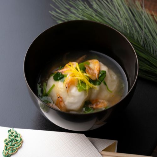 【南蛮えび白だし】桜海老とセリのあんかけ雑煮