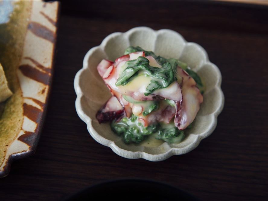 蛸と菜の花のからし酢味噌和え Akomeya Tokyo